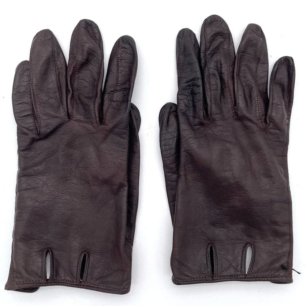 VTG Italian Brown Leather Driving Gloves Women's Soft Leather Made in Italy